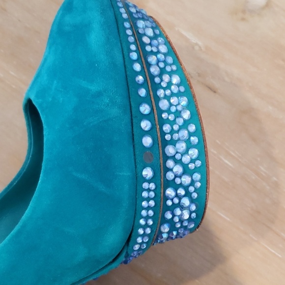 Brian Atwood Crystal Turquoise Suede Shoes Heels - Picture 5 of 8